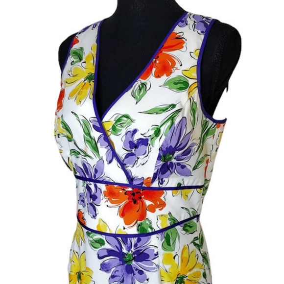 Willi Smith Floral Faux Wrap Sleeveless Dress Size 6 - Picture 2 of 8